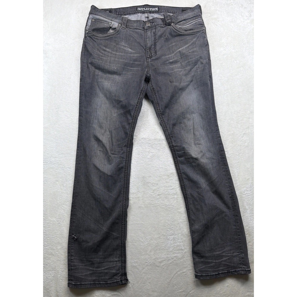 Affliction Black Premium Blake Jeans Mens 38 Gray Distressed Embroidered Y2K